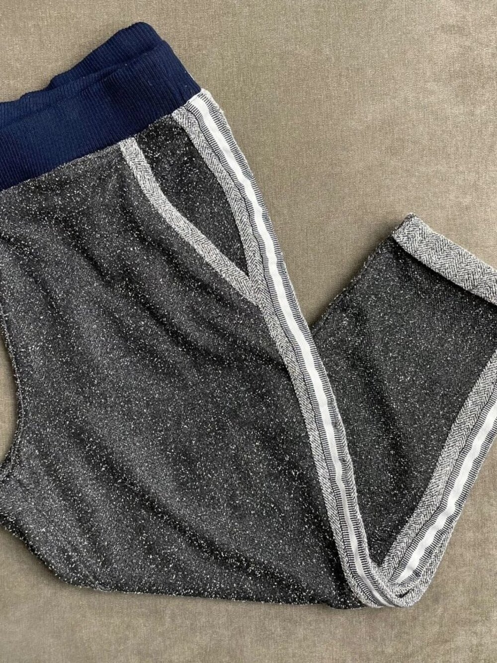 Hei Hei Grey Herringbone Sweatpants Womens L Navy Waist Tapered